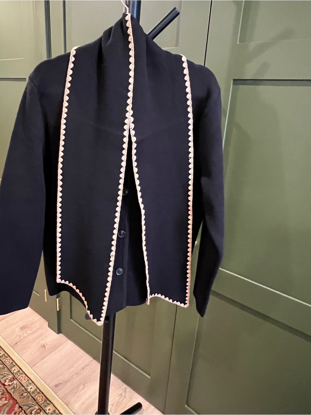 Sioni Black Jacket with Beige Scalloped Trim